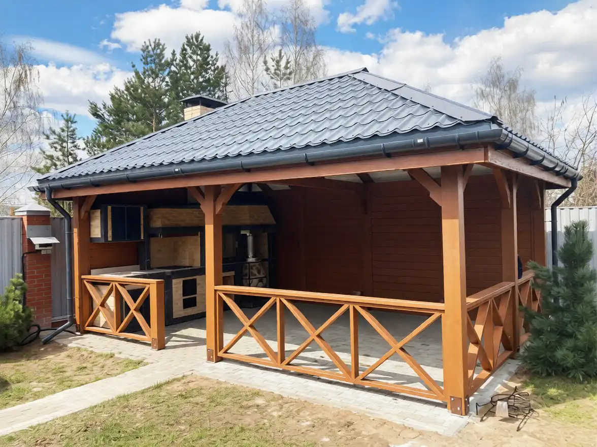 Летняя беседка с барбекю «Боярыня» — летняя беседка, 6,0 × 4,0 м, 24 м²