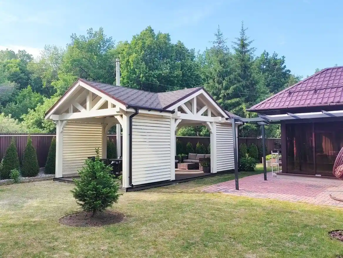 Большая летняя беседка «Реечная» — летняя беседка, 8,0 × 4,0 м, 32 м²